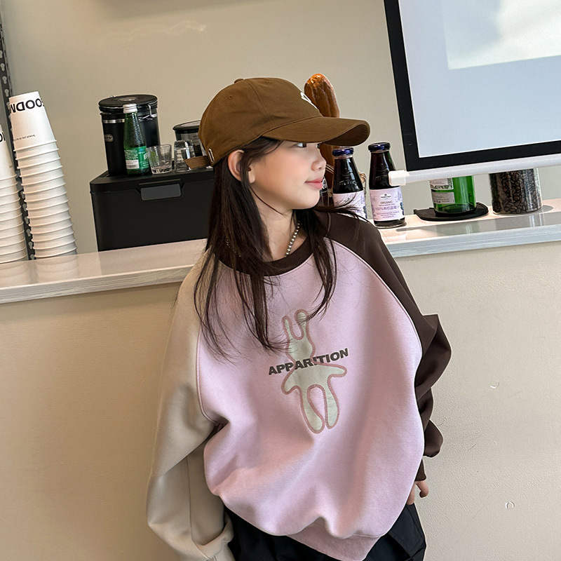 Picture of Girls' Sweatshirt Autumn and Winter 2025 New Middle and Large Children's Loose Round Neck Cartoon Children's Casual Long Sleeve Top Winter fleece-lined