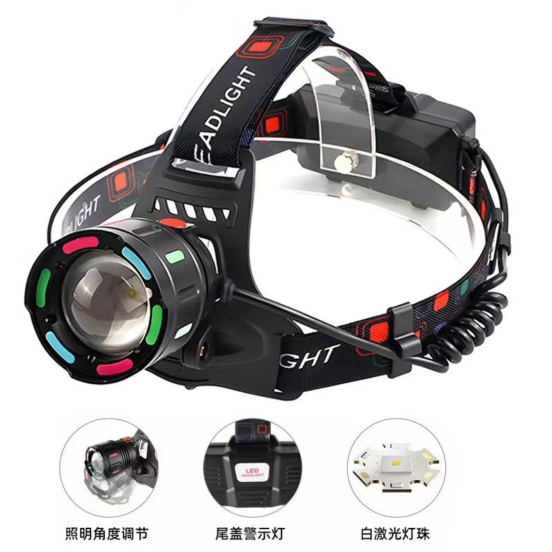 Cross-border new 30W white laser light headlight Type-C charging outdoor zoom long-range colorful LED headlight