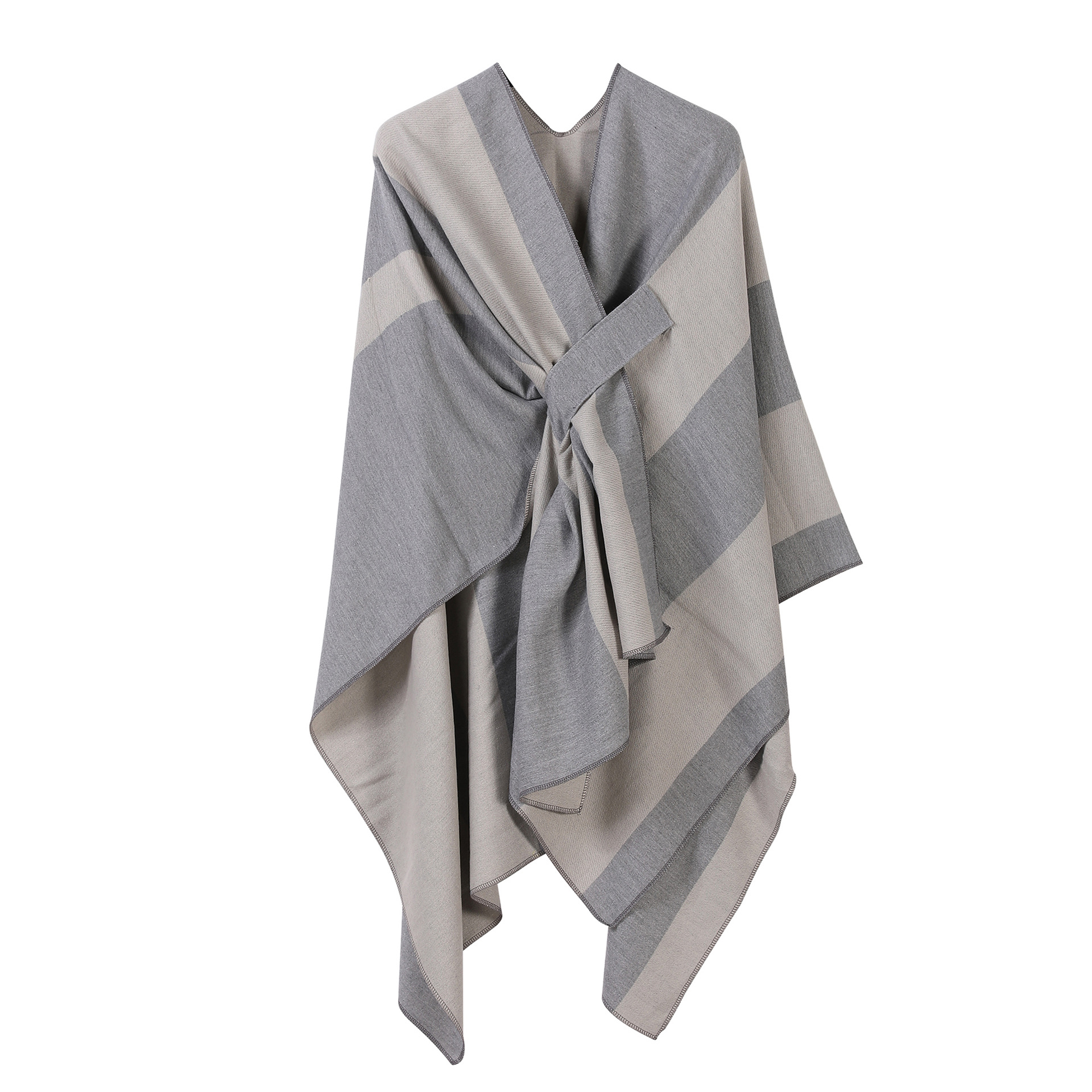 Picture of 2025 new striped contrast color French cross-border European and American shawl with bar split double-sided fashion versatile travel clap cape