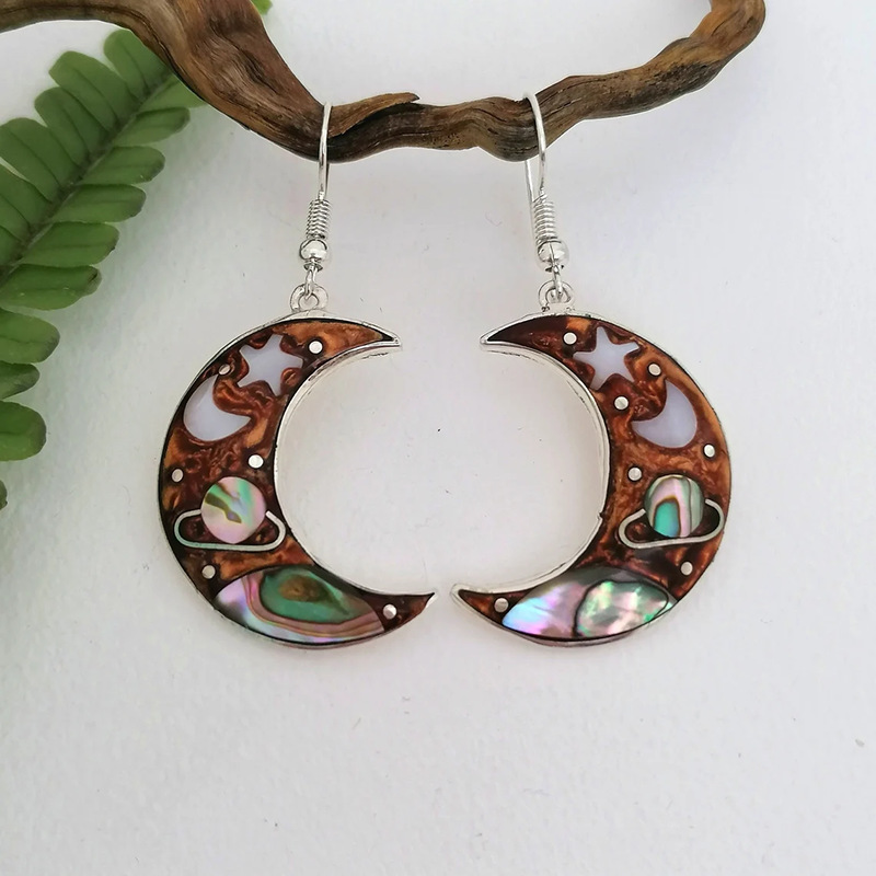 Bohemian Moon Shape Cosmic Planet Earrings Cross Border Vintage Earrings Women Personalized Earrings