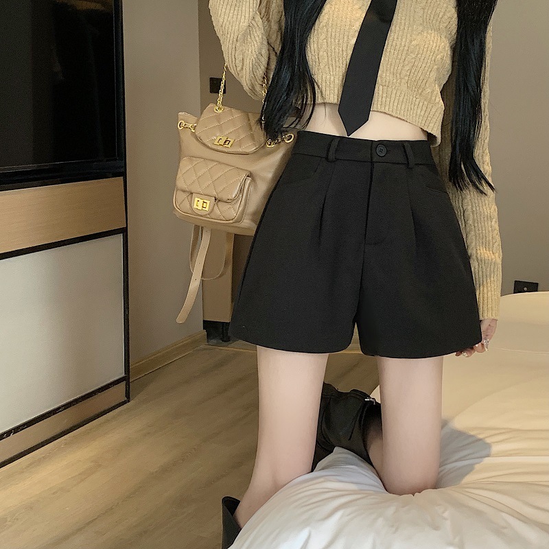 Easiest for Match Black Suit Shorts for Women Spring & Fall 2024 New Slim High-Waisted Casual Flower Bud A-Line Wide-Leg Pants