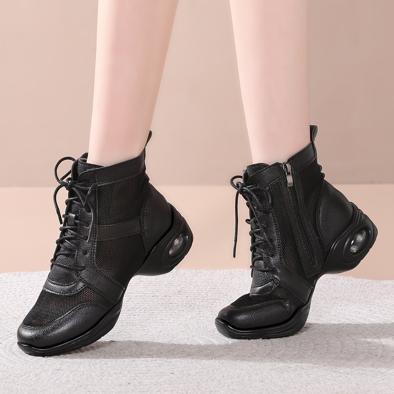 Square Dance Shoes 2025 Summer Mesh Breathable Soft Leather Soft Bottom Genuine Leather Outdoor Dance Shoes Modern Dance Sappers Dance Shoes