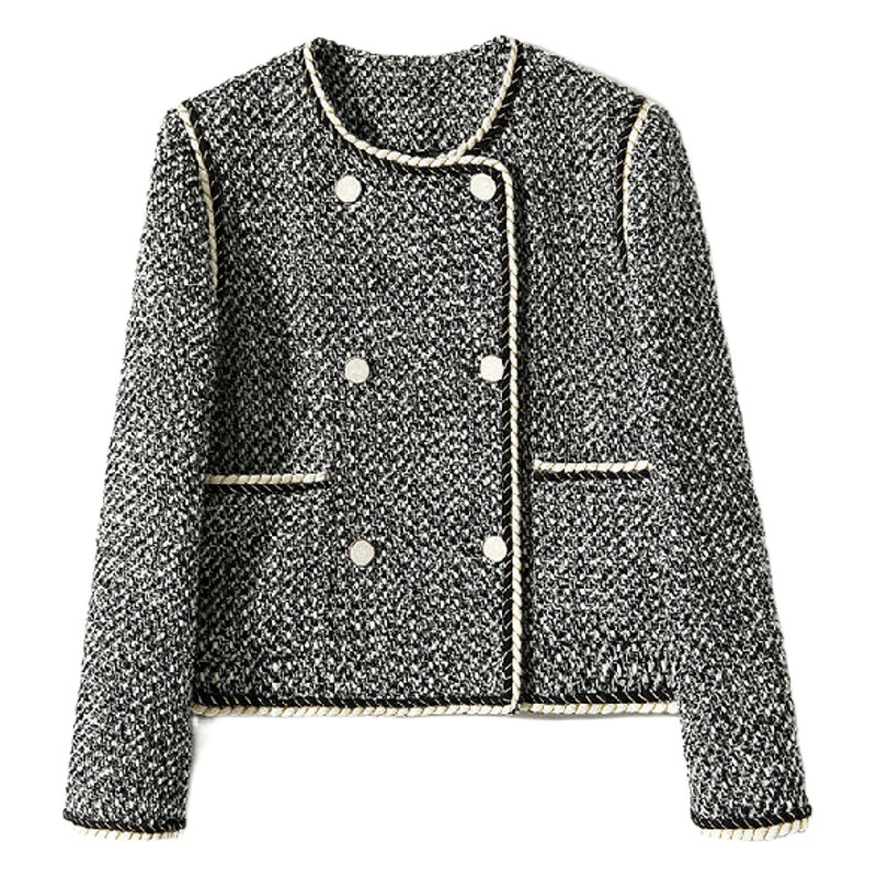 Tweed Style Outwear Women's Wool Blended French High-End Celebrity Tweed Double-Breasted Elegant Foreign Style Autumn Clothing New Style