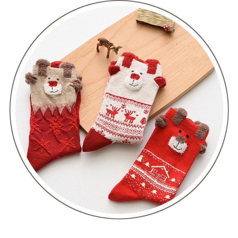 Autumn and winter new women's socks Christmas elk three-dimensional tube women's socks full Japanese women's cotton socks wholesale