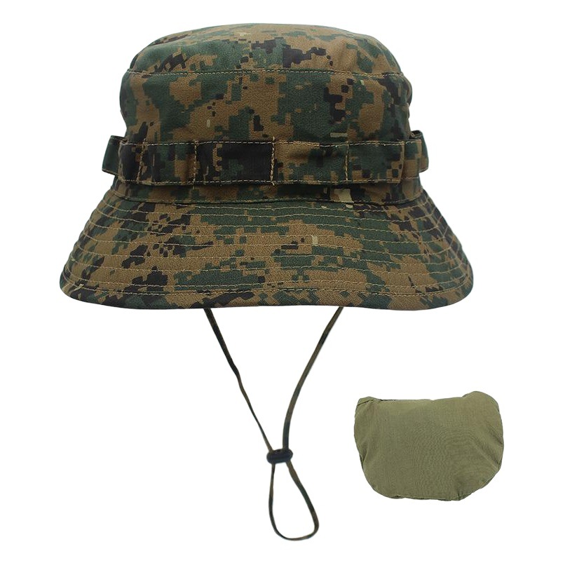 Camouflage Mountaineering Basin Hat Outdoor Men's Big Head Fisherman Hat Sun Protection and Storage Bionic Camping Jungle Hat Cross-border