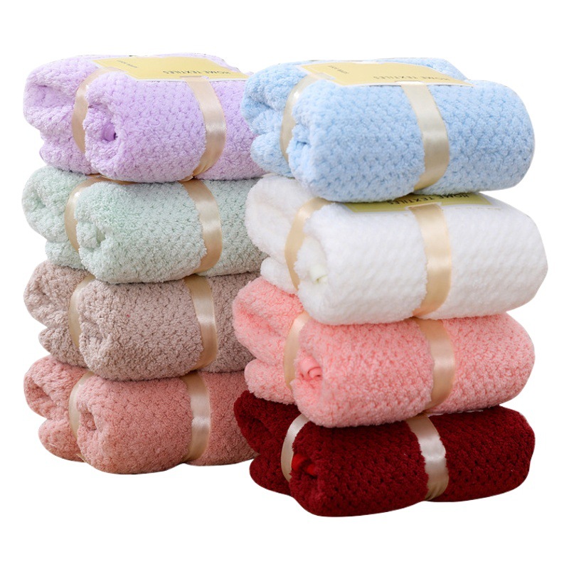 Picture of Wedding gift coral fleece absorbent towel 35*75 tie card wine red joy square towel hand gift