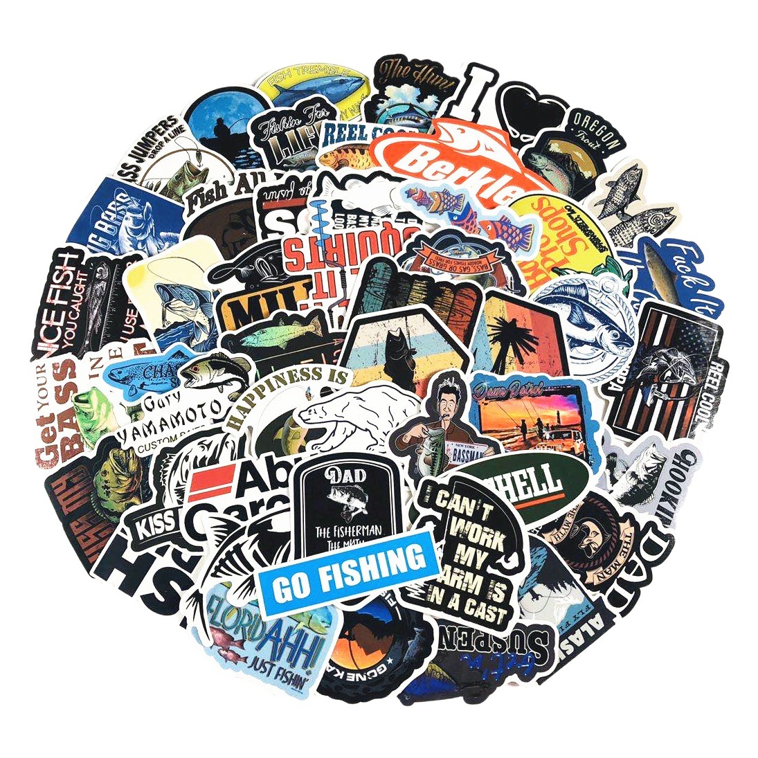 51 Cartoon Fishing Box logo Luya Camping Waterproof Decorative Sticker Luggage Phone Case Car Stickers