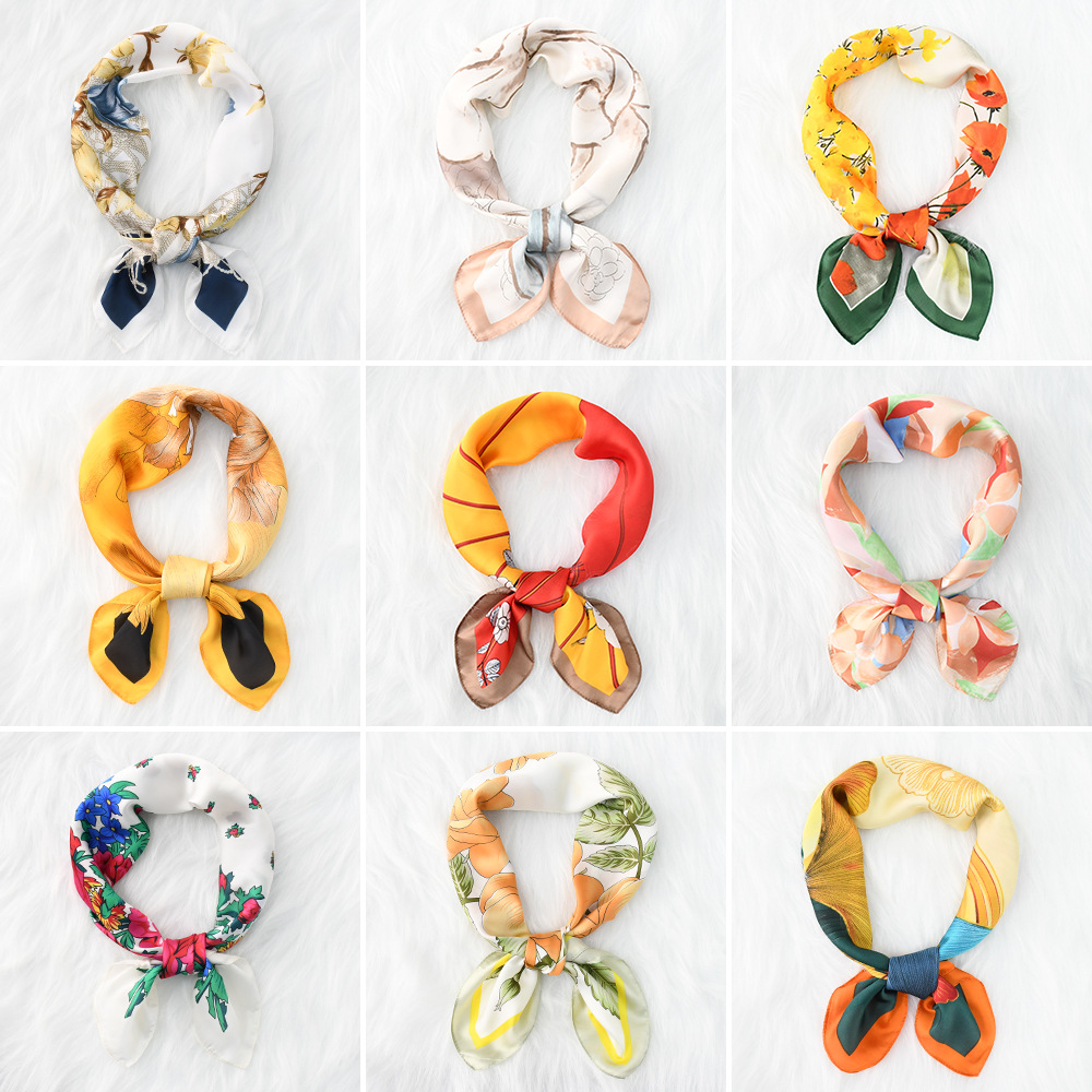 Korean version of the spring and summer new Joker flower square 70cm high fashion small fresh silk scarf small scarf wholesale