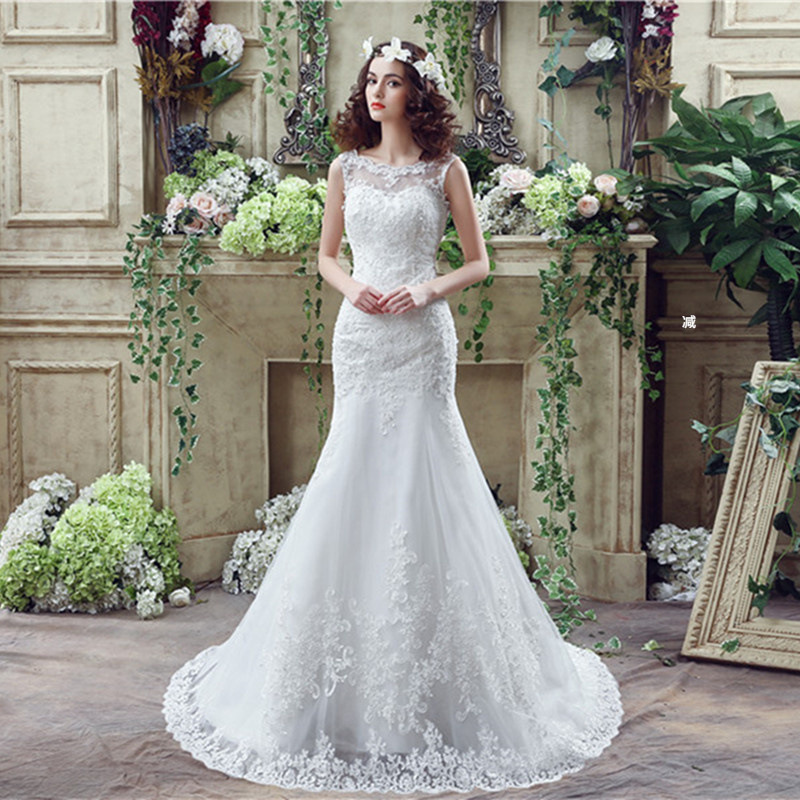 French fishtail wedding dress bride slim simple small tail sexy backless gauze small cross-border hot sale