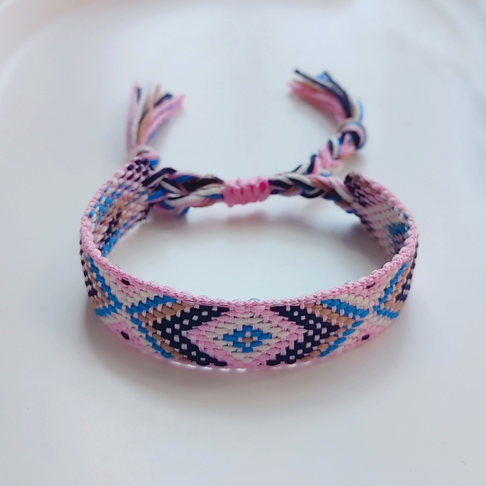 Picture of Colombian Style Ribbon Cotton Bracelet Women's Handmade Woven Ethnic Style Geometric Color Tassel Pure Lucky Hand Rope