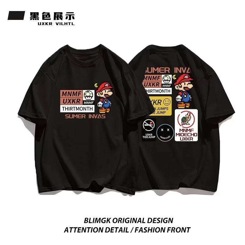 Picture of Boys' short-sleeved T-shirt cotton summer New loose Korean style Mario cartoon printed middle and big children's bottoming top
