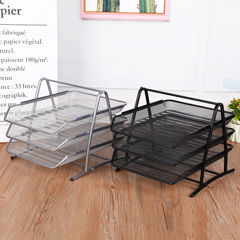 Picture of Hot selling metal iron net three-layer file tray file basket simple office supplies storage file rack wholesale