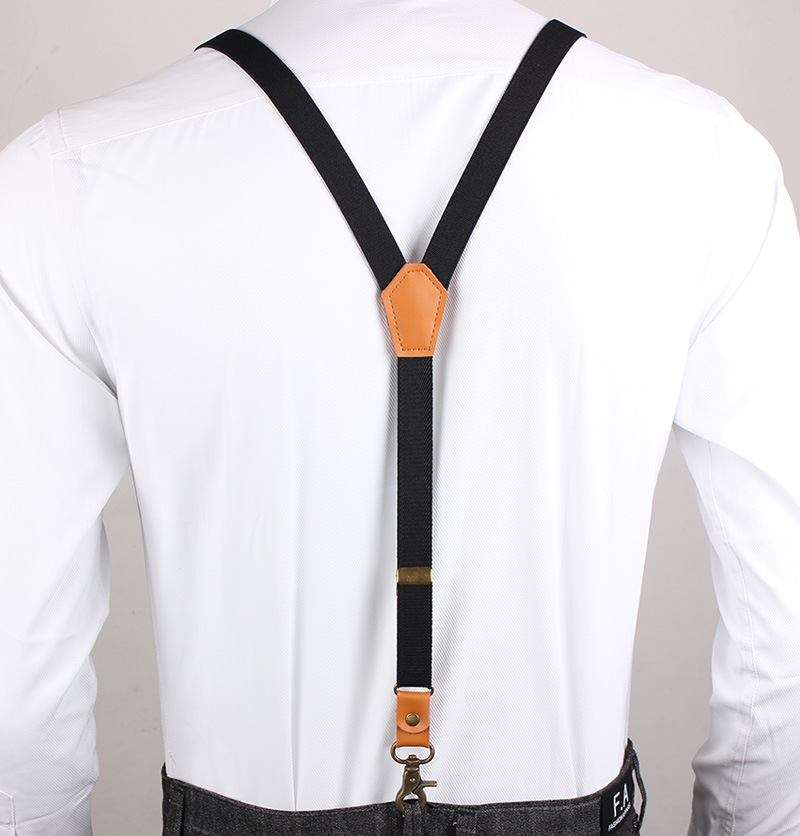 Picture of Suit Pants Shoulder Strap Black y Strap Clip Triple Clip Hook Buckle Suspender Strap Leather Rivet Vintage Suspender Strap