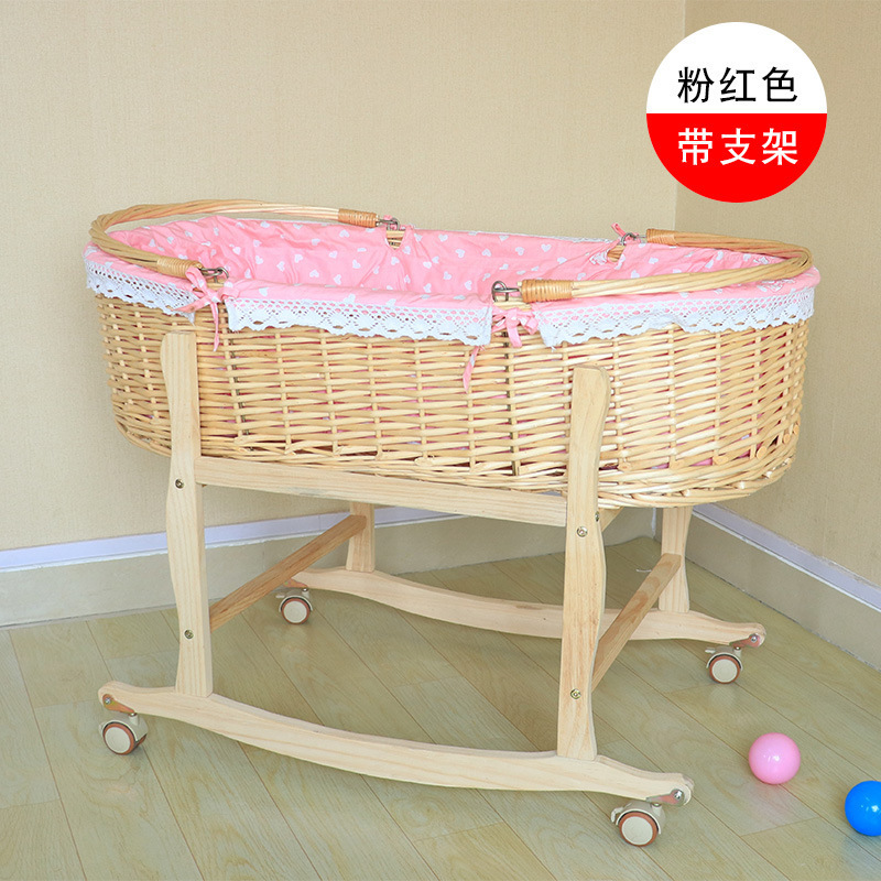 Picture of Rattan baby bassinet bed car comfort sleeping basket baby bed newborn portable carrycot solid wood cradle cradle nest