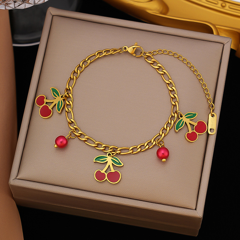 Cross-Border Popular Titanium Steel Bracelet for Women, Light Luxury, High-End, Fresh Cherry Avocado Bracelet, Stainless Steel Fruit Bracelet