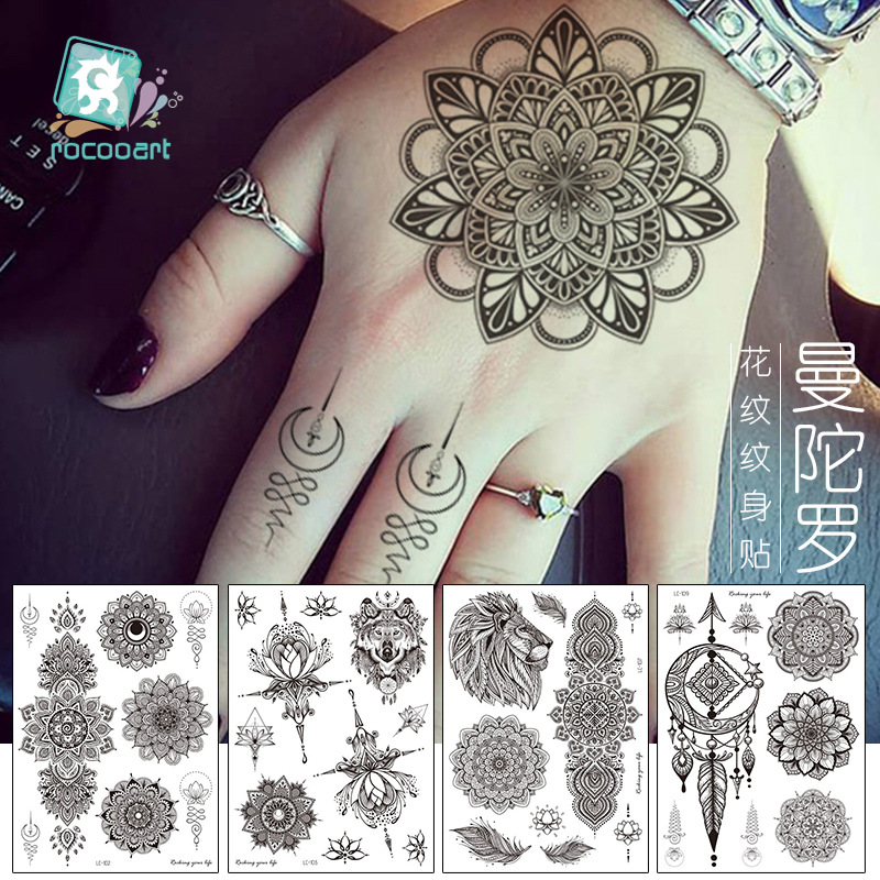 Picture of Cross-border Black Tattoo Sticker Retro Hand Pattern Tattoo Sticker Mandala Flower Collarbone Temporary Tattoo Sticker