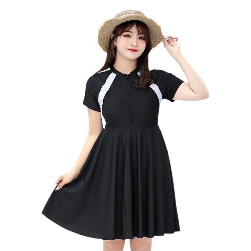 Summer Plus Size 200kg swimsuit women's conservative belly cover slimming one-piece dress small chest push up Sports Fitness Swimming