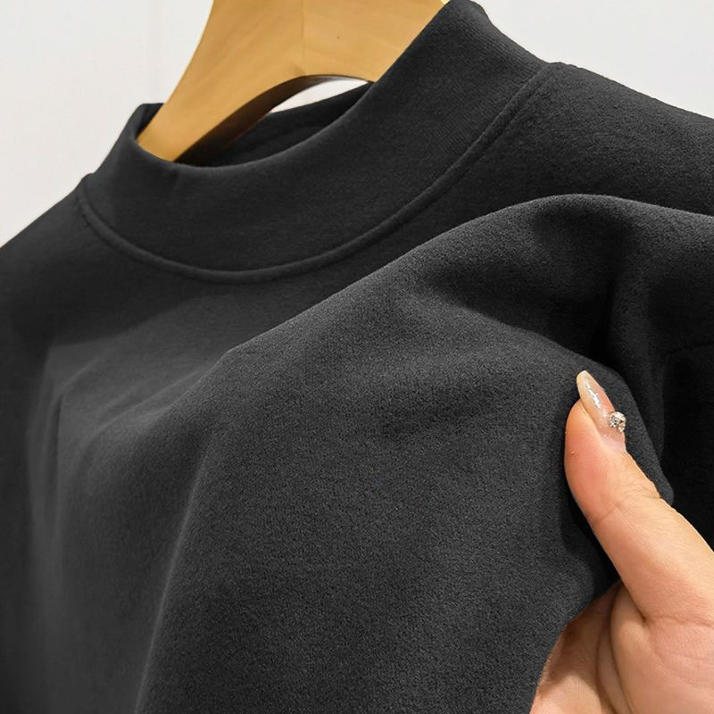 Picture of Double-Sided German Velvet Half Turtleneck Men's Long-Sleeved T-Shirt Warm Bottoming Shirt for Men in Autumn and Winter Fleece-Lined and Thickeneded with Autumn Clothing Trbottomy