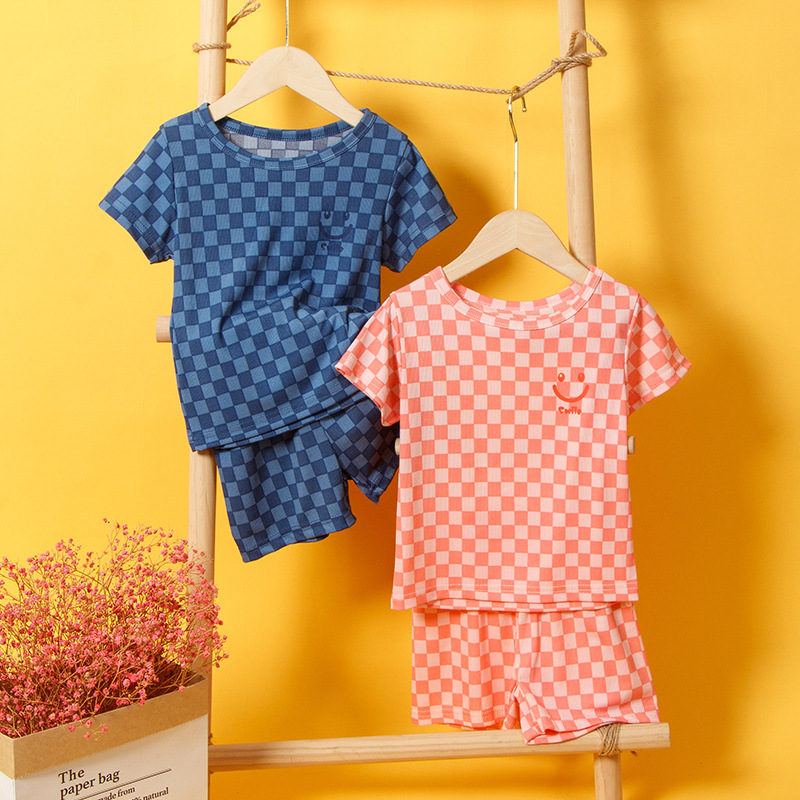 Picture of Children's pajamas boys' summer thin ice silk short-sleeved homewear boys' middle and big children girls' summer homewear