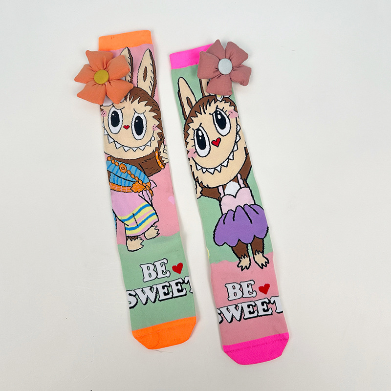 Cross-Border European and American Popular Labubu Cartoon Socks Rabbit Ears Unicorn Children's Stockings Funny Trendy Socks
