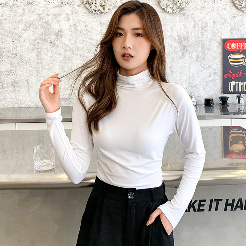 Picture of Milk Silk Bottoming Shirt Women's Long-Sleeved T-Shirt Half Turtleneck Spring, Autumn and Winter 2025 New Black Inner Style Tight Top