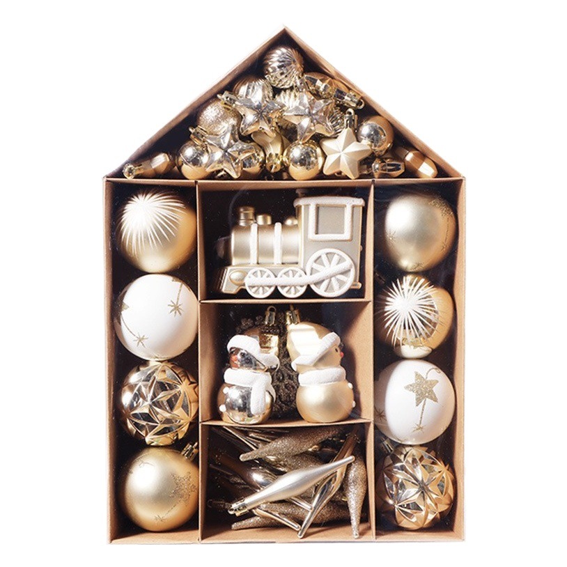 Lin Jie new Christmas ball house set box hand-painted Christmas tree decoration pendant Christmas plastic ball 70pcs