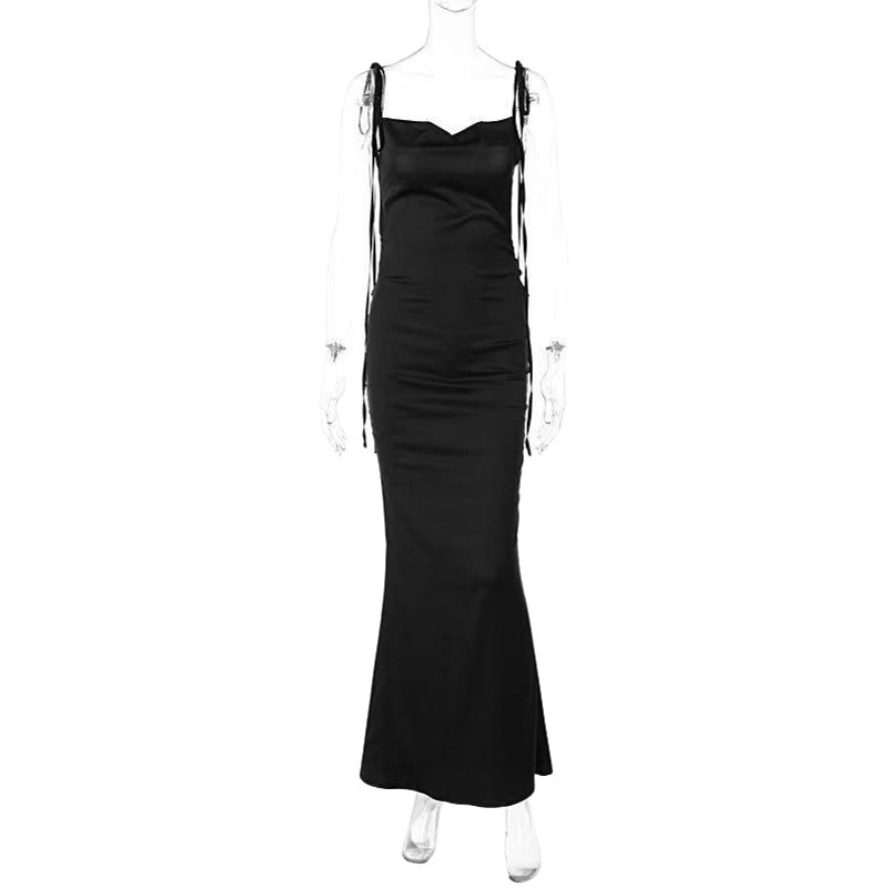 European and American style women's clothing 2023 Summer new Sexy Slim hip long solid color dress fashion temperament dress
