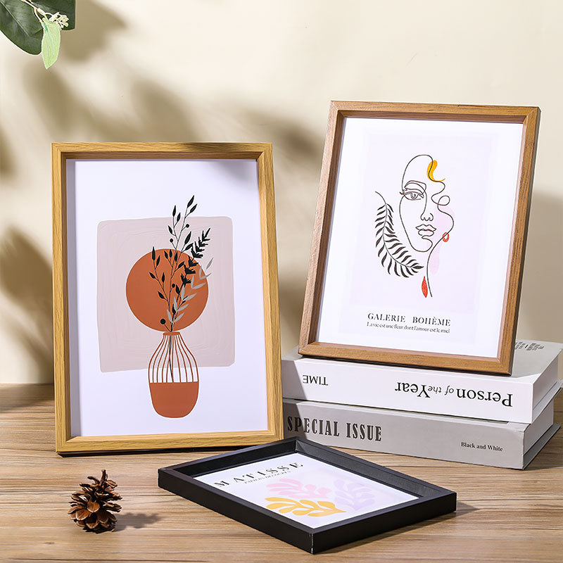 Wholesale Simple Wooden Photo Frame Stand with Beveled Edge 6-Inch 8inch 10inch A4 Creative Wall-Mounted Picture Frame Modern Simple Style