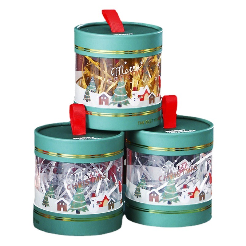 Christmas Gift Packaging Box Christmas Eve Paper Cover Transparent Pvc Small Round Box Peace Fruit Gift Box Hug Bucket in Stock