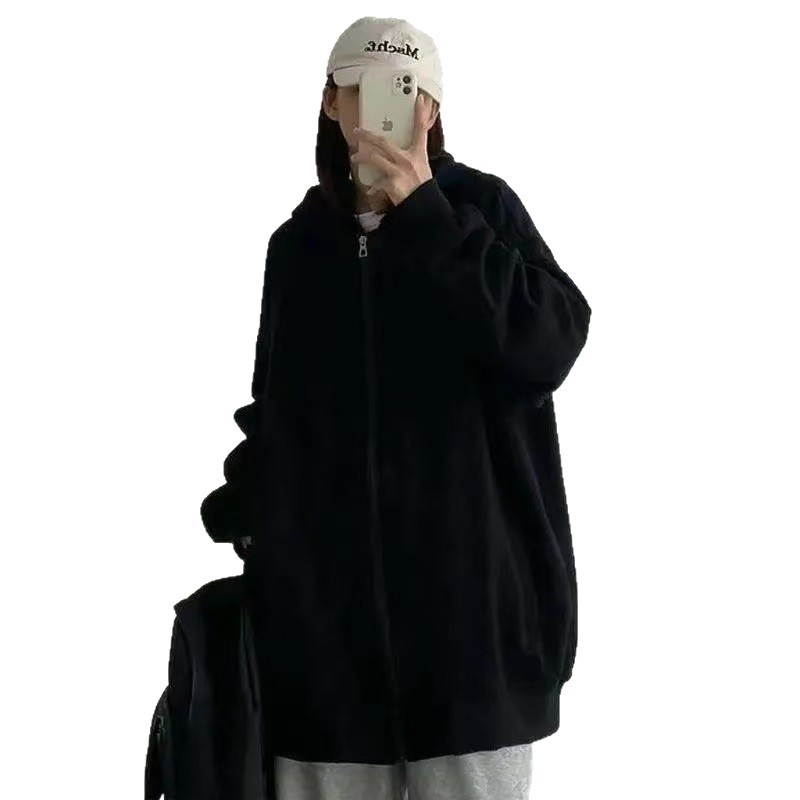 Picture of Trendy gray hooded women's sweatshirt 2025 season new fleece American retro niche casual trend jacket trend