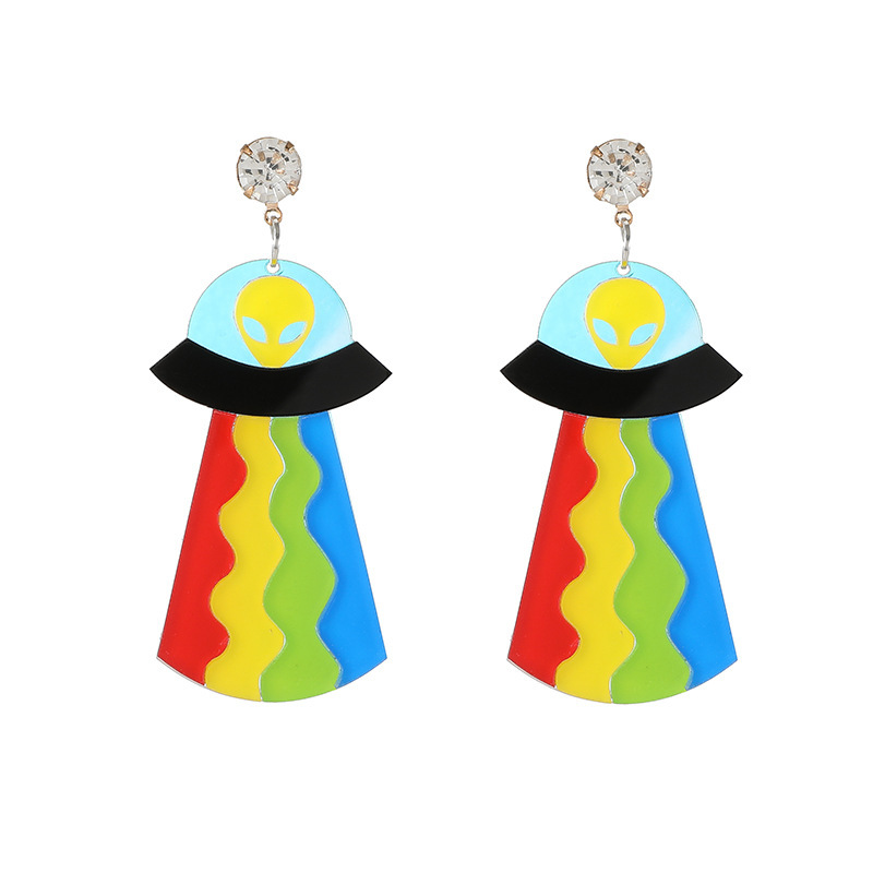 Picture of Personalized European and American earrings Acrylic women's nightclub bar exaggerated fun funny earrings UFO spaceship alien