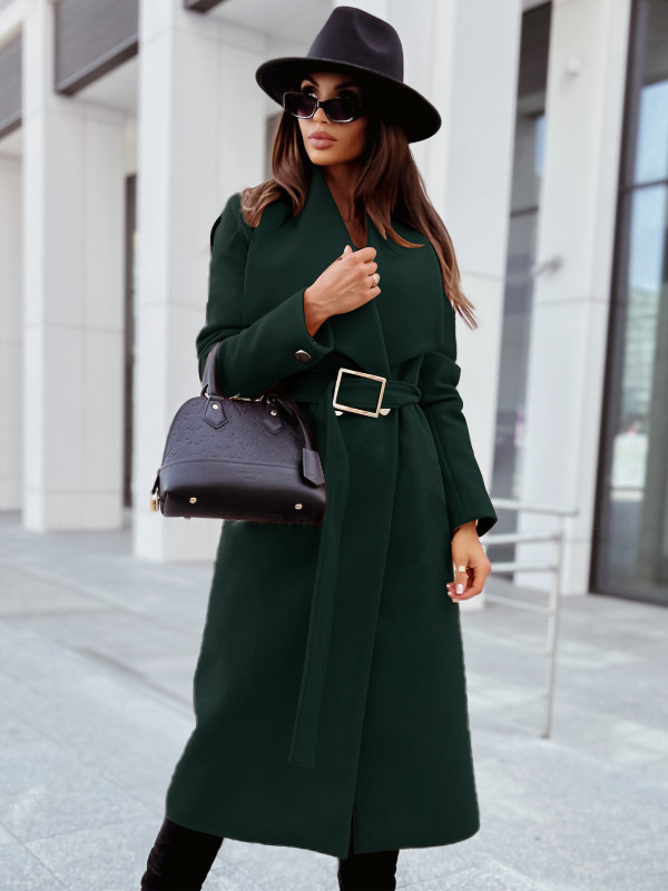 Picture of 2022 independent station wish Amazon new autumn and winter simple long sleeve button v collar strap wool coat women's clothing