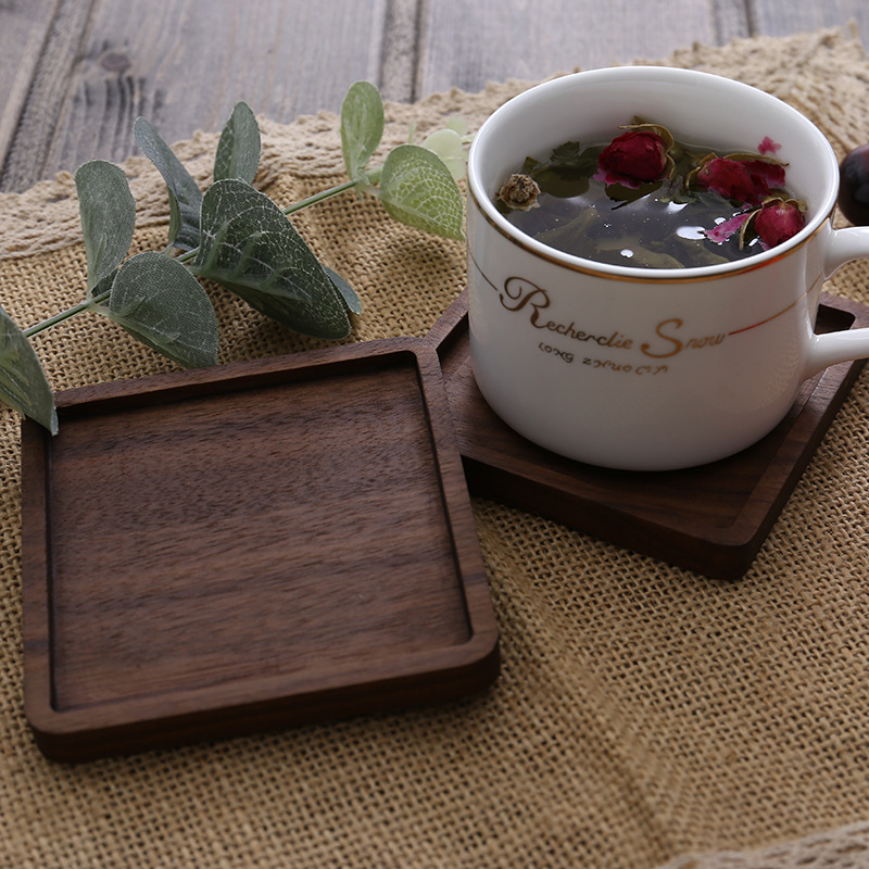 Picture of Creative Wooden Coaster Logo Engraved Fixed Wooden Tea Tray Cup Holder Tea Mat Wooden Tea Holder Japanese Heat Insulation Mat