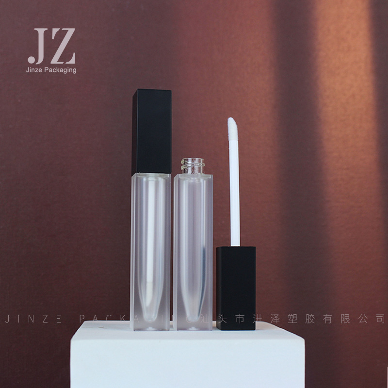 Jinze square 7ml lip glaze tube bottle body frosted lid matte black plastic packaging material
