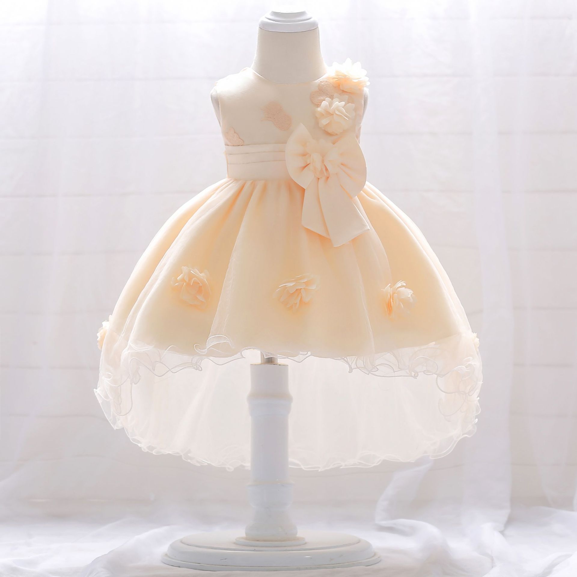 Picture of 2024 new baby princess dress embroidered flower wedding dress trailing baby wash dress cotton kids