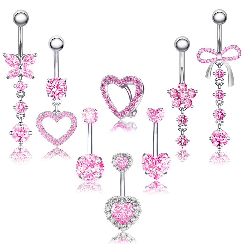 New micro-inlaid zircon navel ring bow navel ring heart-shaped navel nail sexy ladies navel ring piercing jewelry
