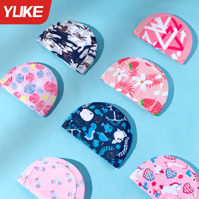 Swimming Cap Non-pressure Cloth Cap Children's Long and Short Hair Cute Cartoon Boys and Girls Children Baby's Head-free Swimming Cap