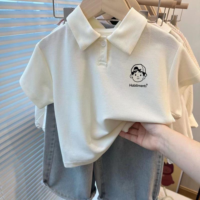 Picture of Children's Short-sleeved Polo Shirt Korean-style College Style Boys and Girls Lapel Summer Wear Cartoon Printed Loose All-match Trendy T-shirt