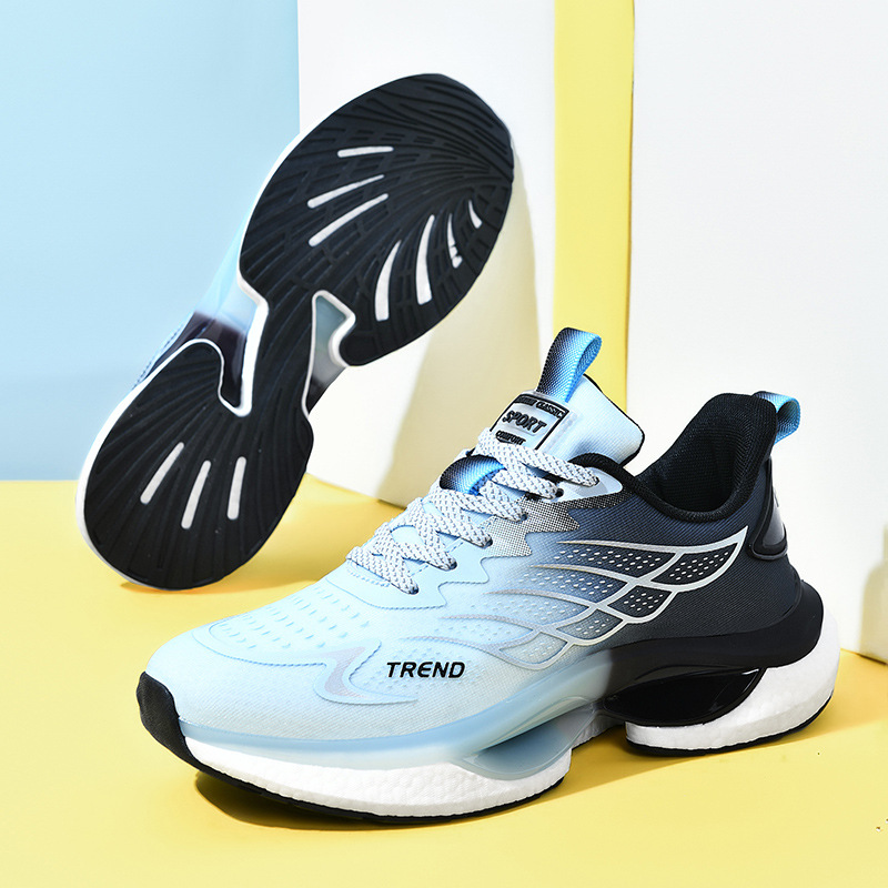 Men's Shoes Popcorn Mesh Breathable Luminous Sports Shoes Full-Length Running Shoes Men's Shock-Absorbing Racing Track and Field Running Shoes