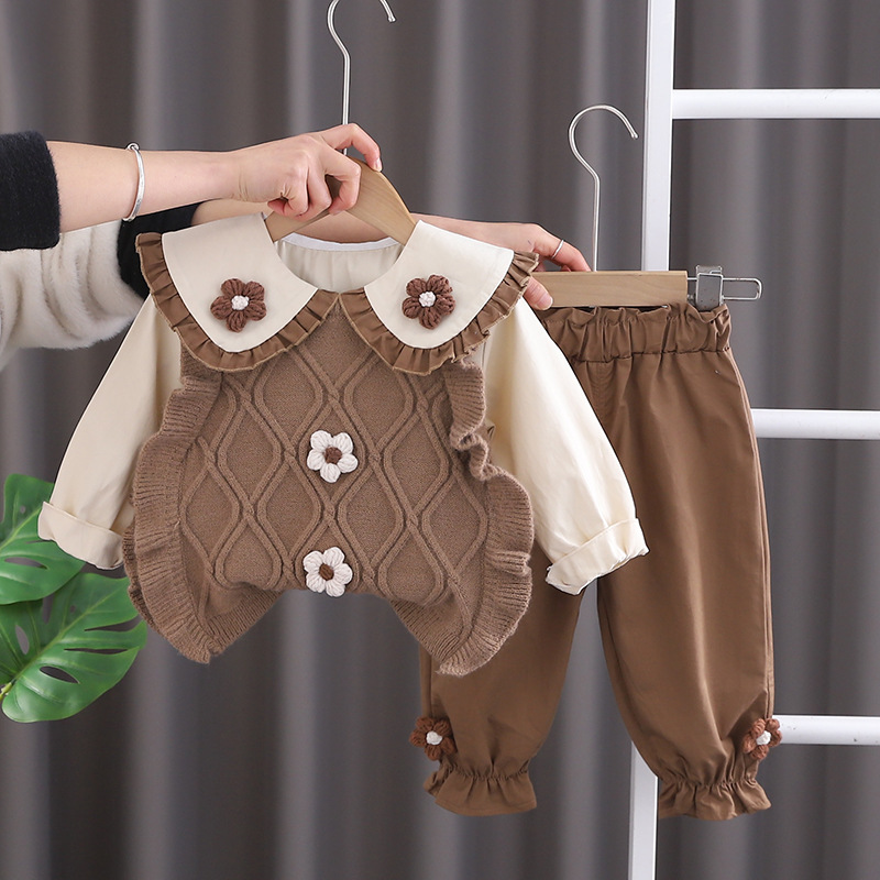 Picture of Spring and Autumn Net Red Western style vest sweater three-piece set foreign trade Girl's fashion Western style baby girl's clothing suit wholesale