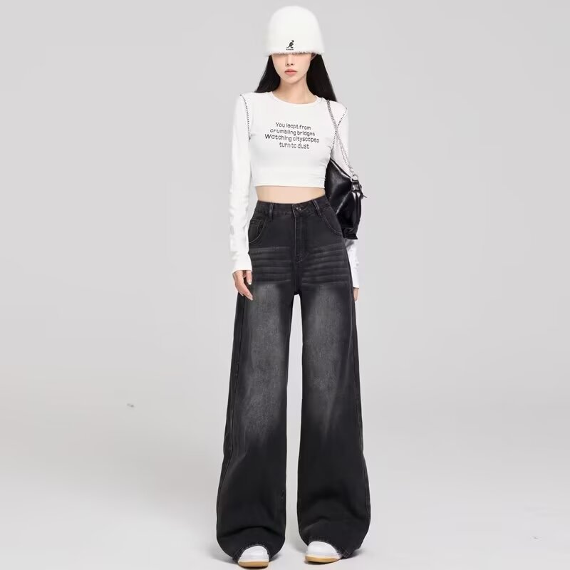 Jeans Women's Straight Tube Loose Spring Autumn and Winter 2024 New High Waist Slimming Small Wide Leg Pants