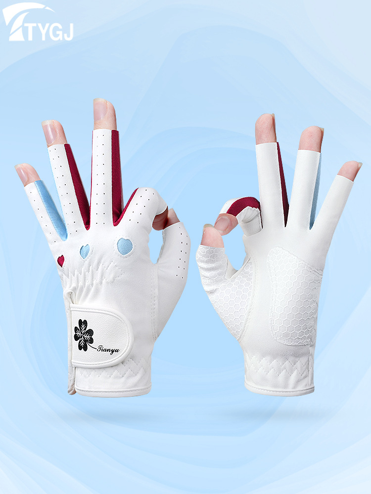 Picture of Golf Gloves for Women Korean Style Half-Finger Non-Slip Golf Microfiber Gloves Breathable Wear-Resistant Gloves 1 Pair
