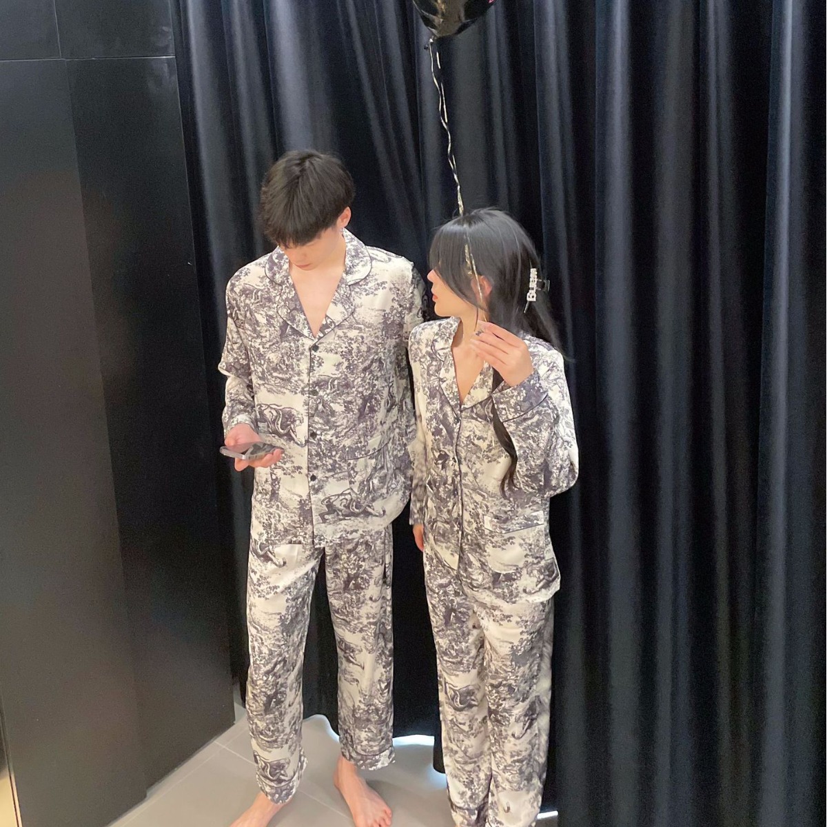 Yase【D High Luxury Double Long】New Couple Style Women's Pajamas High Quality Can Be Worn Outside Home Clothes