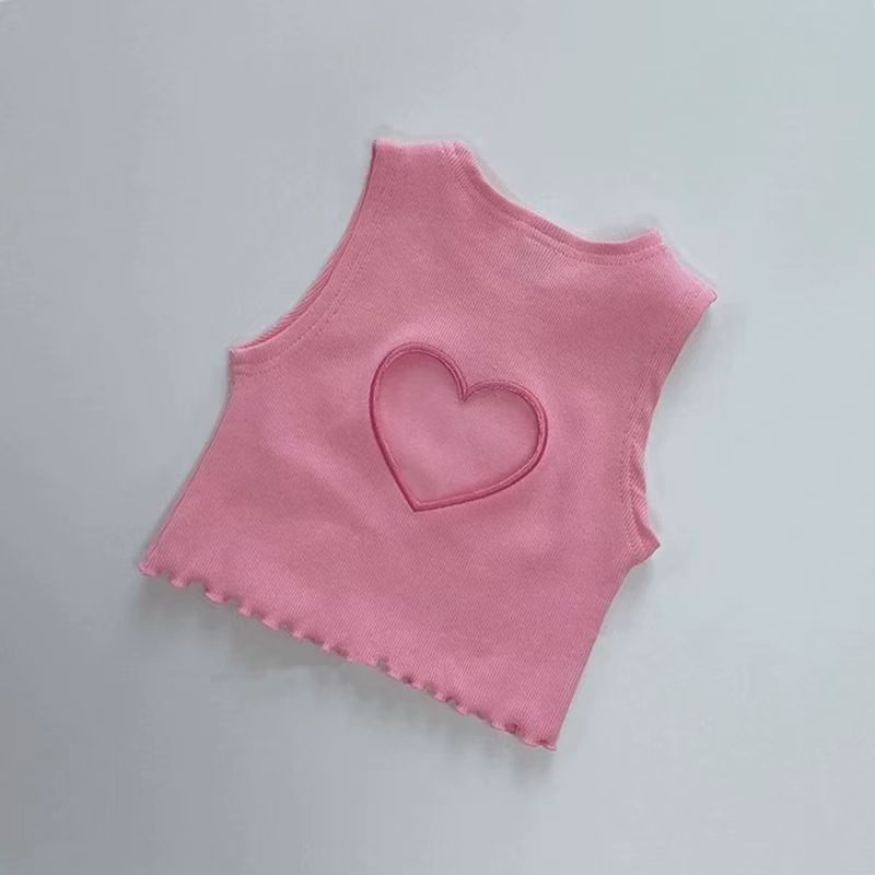 Picture of Summer New Thin Girls' Pure Cotton Fashionable Heart Cut Out Fashion Personalized Vest Kidsren's Baby Short Tops Trendy