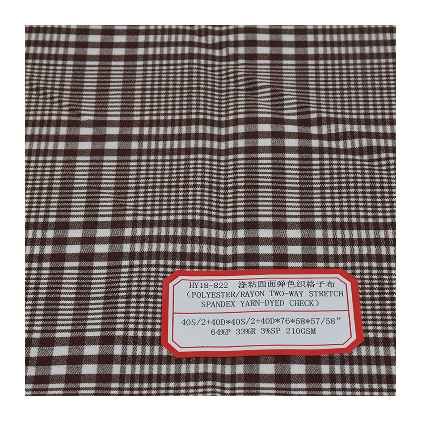 Picture of Polyester viscose four-sided elastic yarn-dyed plaid 64% P 33% R 3% SP 210GSM