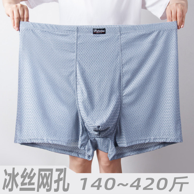 Picture of Mesh Ice Silk Underwear Men's Large Size Boxer Briefs Big Fat Man Nylon Large Breathable Summer 200kg