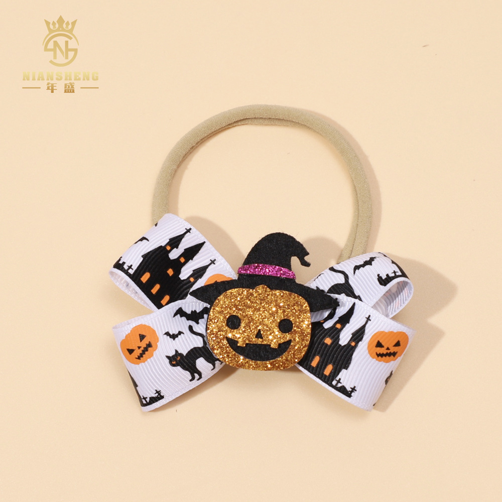 Picture of European and American New Children's Hair Band Halloween Hat Witch Pumpkin Skull Print Bow Baby Hair Accessories