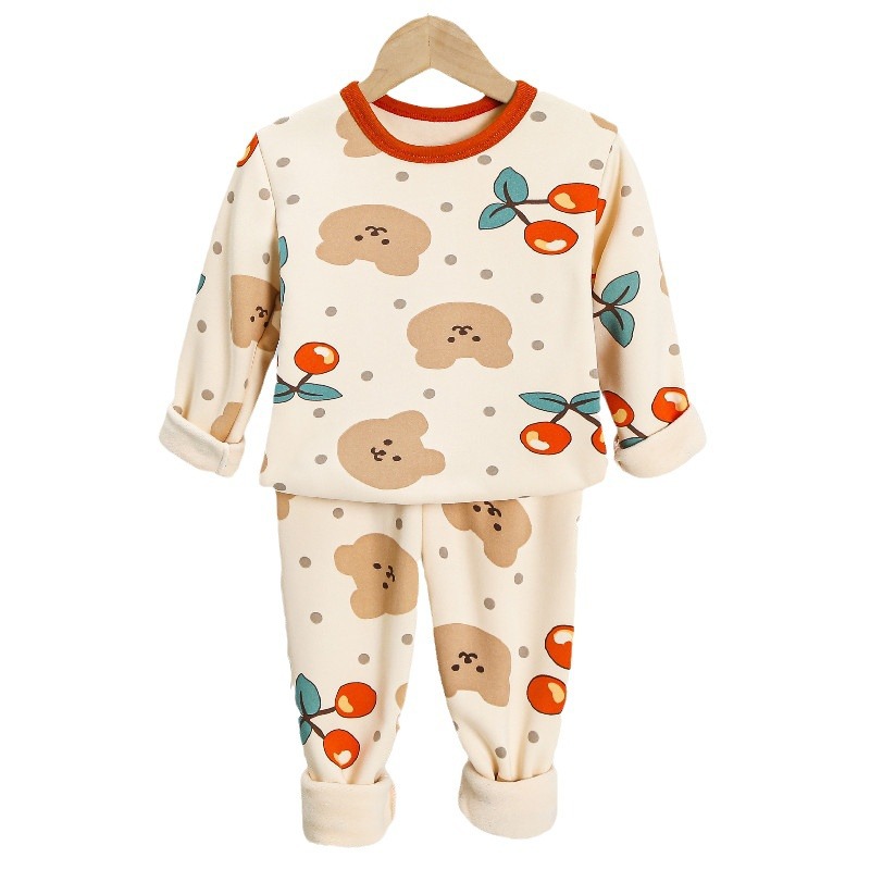 Picture of New children's thermal underwear suit fleece-lined thickened winter cotton sweater girls' autumn clothes long pants warm clothes