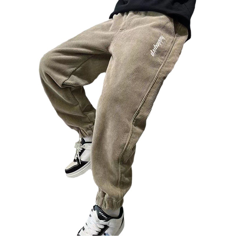 Boys' winter wear one-piece velvet harem pants 2023 New handsome boy fleece-lined thickened corduroy pants casual trousers