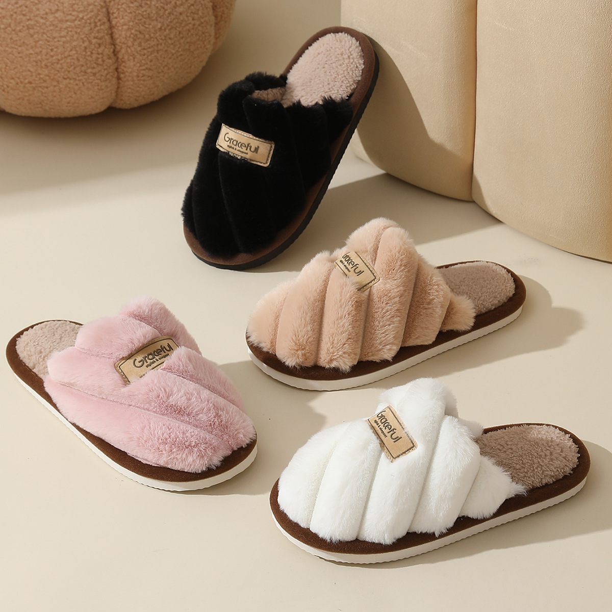 Mao Mao slippers women's autumn and winter wear non-slip indoor thick-soled home fluffy cotton slippers winter warm cotton slippers
